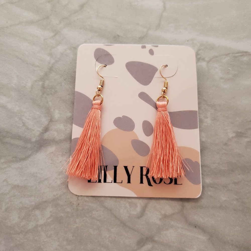 ✨ 3 for $15 Peach Thread Tassel Drop Dangle Earrings Modern Minimalist Bohemian